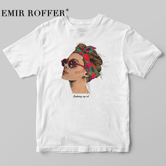 EMIR ROFFER 2018 Fashion Cool Print Female T-shirt White Cotton Women Tshirts Summer Casual Harajuku T Shirt Femme Top